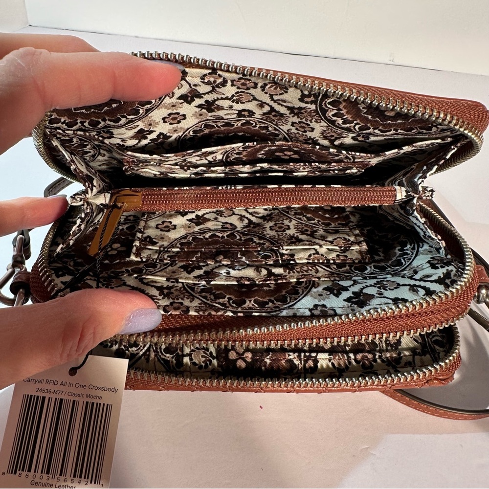 Vera Bradley Carryall RFID All in One Crossbody Purse Leather Classic Mocha NWT - Picture 5 of 11